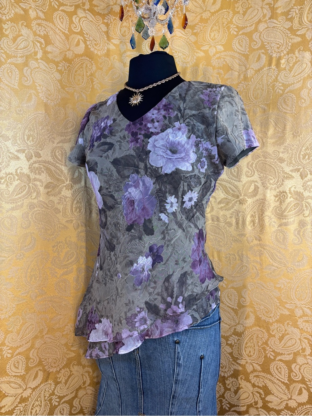 ✨Vintage 90s Boho Asymmetrical Ruffle Floral Blouse✨ - Picture 2 of 6